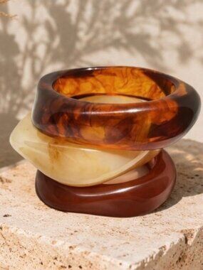Boho Resin Bangle Bracelet Set Chunky Amber Acrylic Cuff Stack